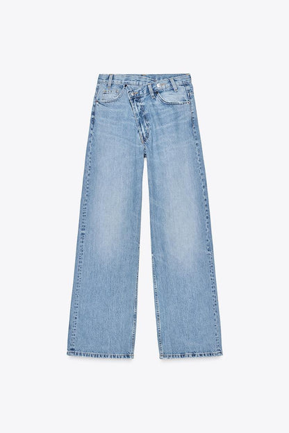 High-Waist-Jeans Weite Bein Modern Damenschuhe - BerlinGlamour