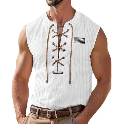 Herren Muskelshirt Gestickt Berlin Motiv Schnürung