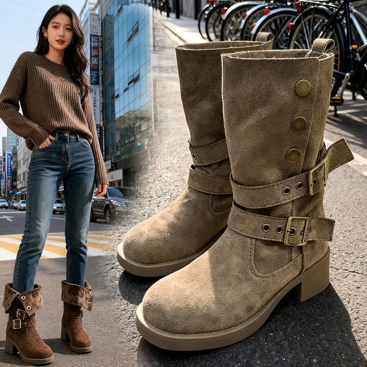 Damen Stiefel Modisch Elegant mit verstellbaren Riemen - BerlinGlamour