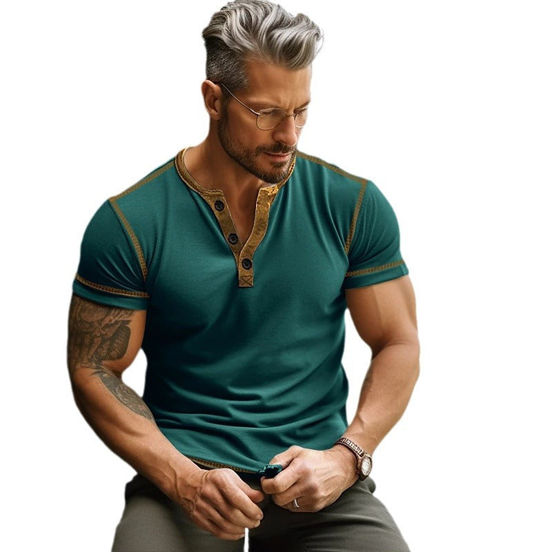 Herren T-Shirt Kurzarm Knopfleiste Modern