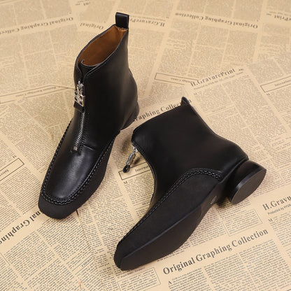 Damen Stiefel Ankle Boots Leder Reißverschluss Schmal