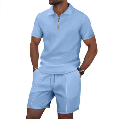 Herren Sportset Kurzarm Poloshirt Shorts Reißverschluss