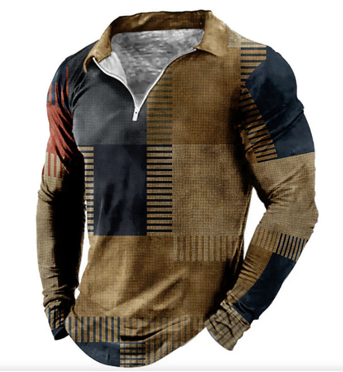 Herren Polohemd Langarm Modern Patchwork Design
