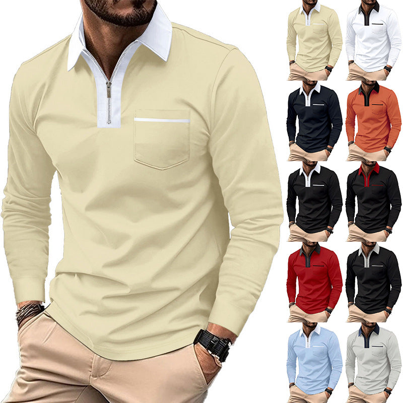 Herren Polohemd Langarm Modern mit Reißverschluss und Brusttasche - BerlinGlamour