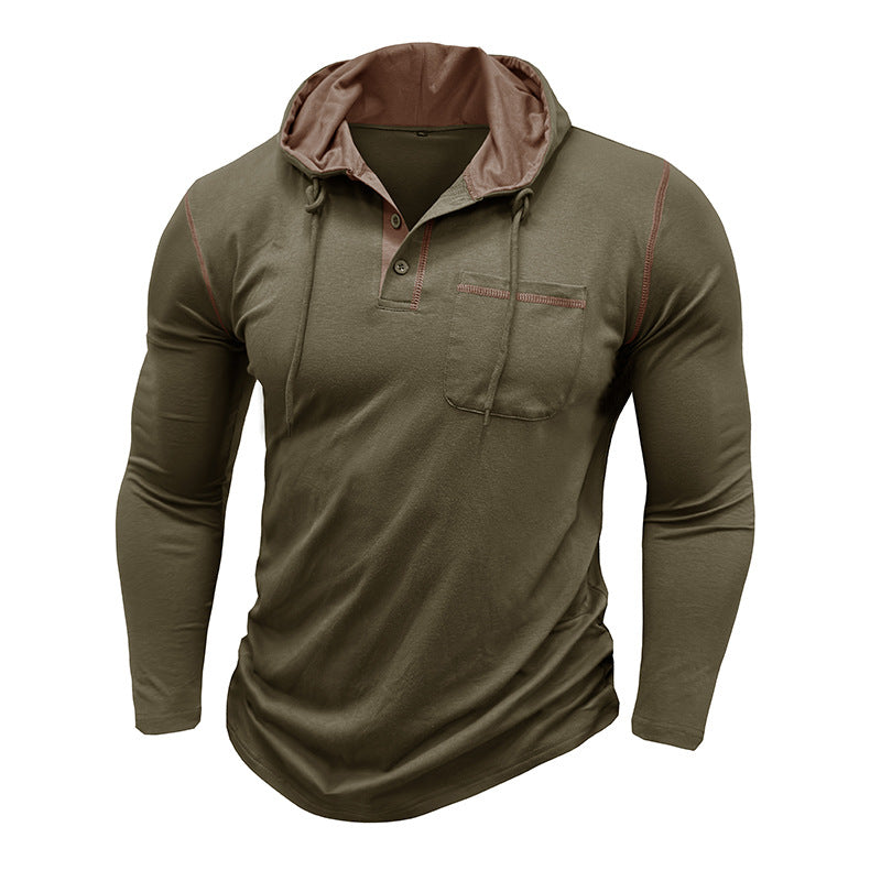 Herren Kapuzenpullover Modern mit Knopfleiste und Brusttasche