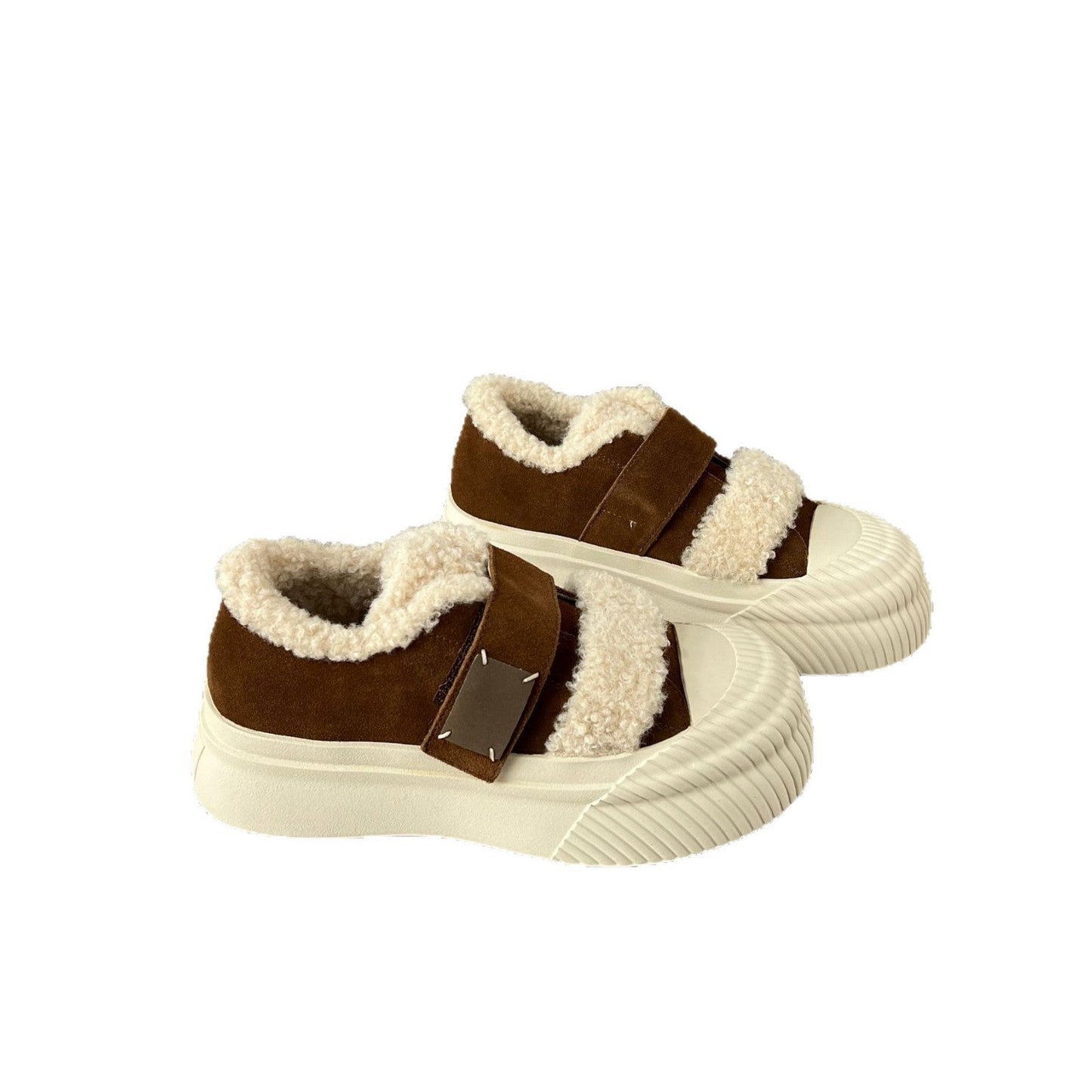 Damen Sneaker Chunky Warmfutter Klettverschluss Modern
