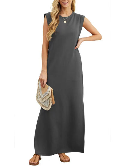 Damen Maxikleid Elegant Lang Ärmig Schlicht