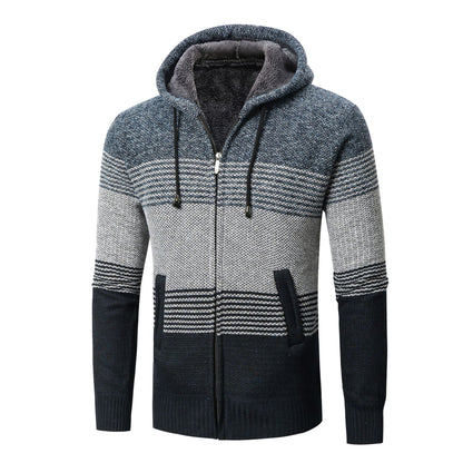 Herren Strickjacke Kapuze Modern Blockstreifen Trendig