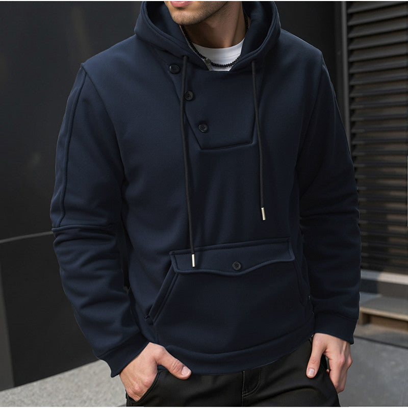 Herren Kapuzenpullover Knopfverschluss Taschen Modern
