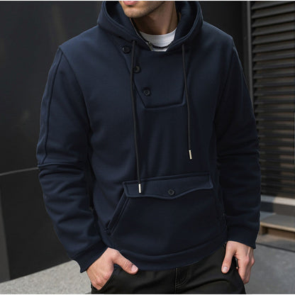 Herren Kapuzenpullover Knopfverschluss Taschen Modern