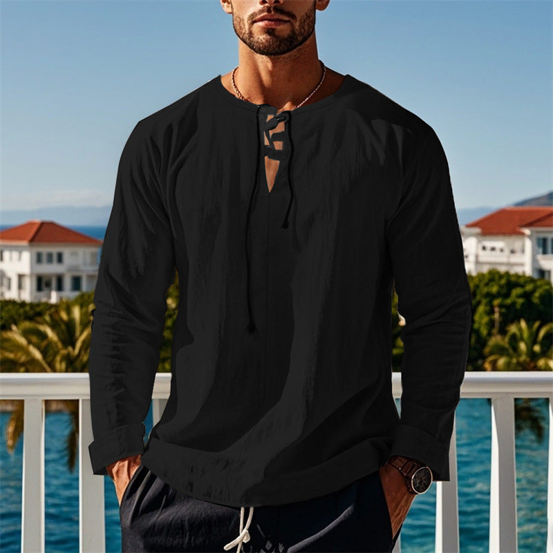 Modernes Langarmshirt mit Schnürung und V-Ausschnitt Berlin-Glamour