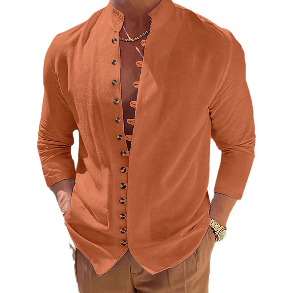 Herren Langarm-Hemd Stehkragen Modern mit Knöpfen Elegant