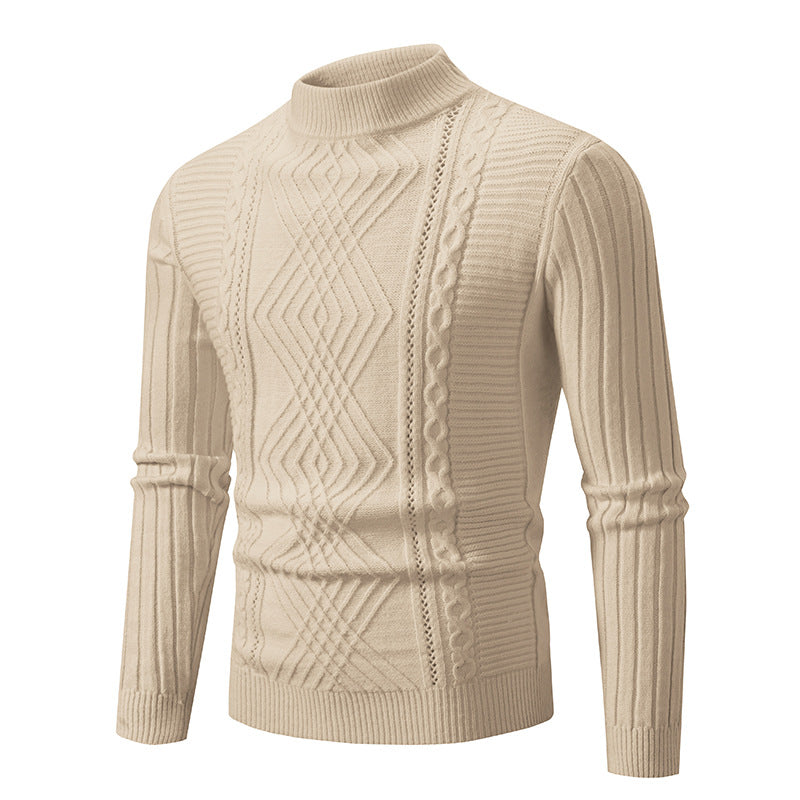 Herren Strickpullover Modern Zopfmuster Eleganter Kragen