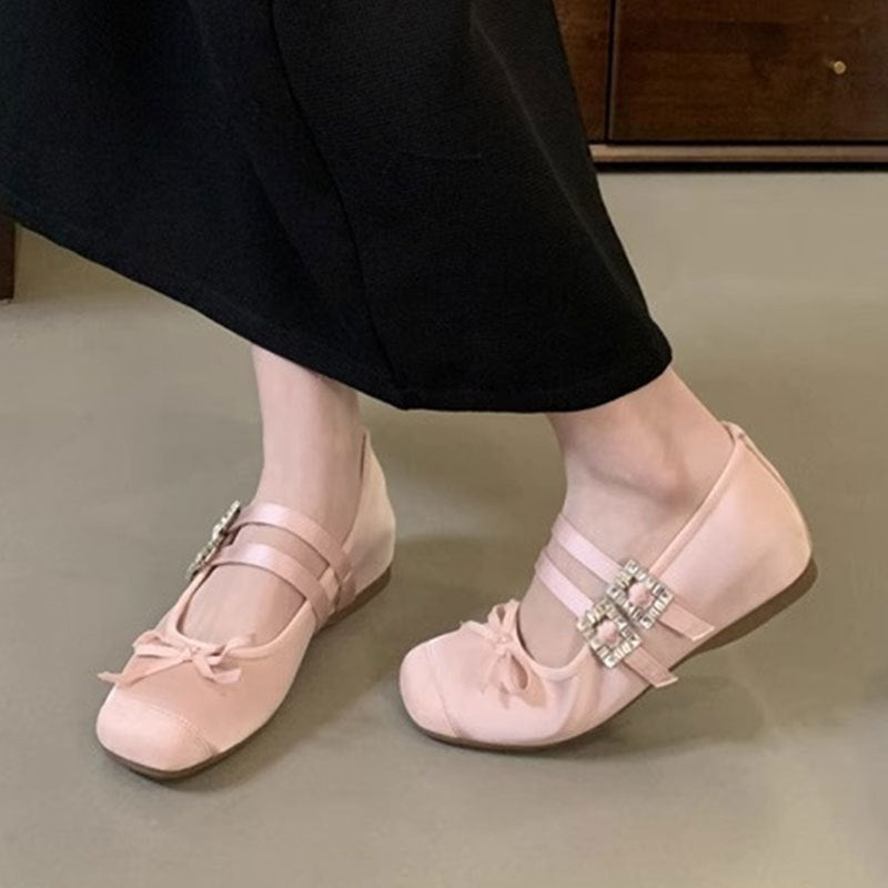 Damen Ballerinas Schleifen Riemchen Elegant