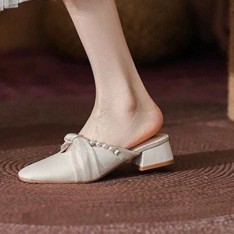 Damen Mules Elegantes Design Perlen Verzierung Komfort