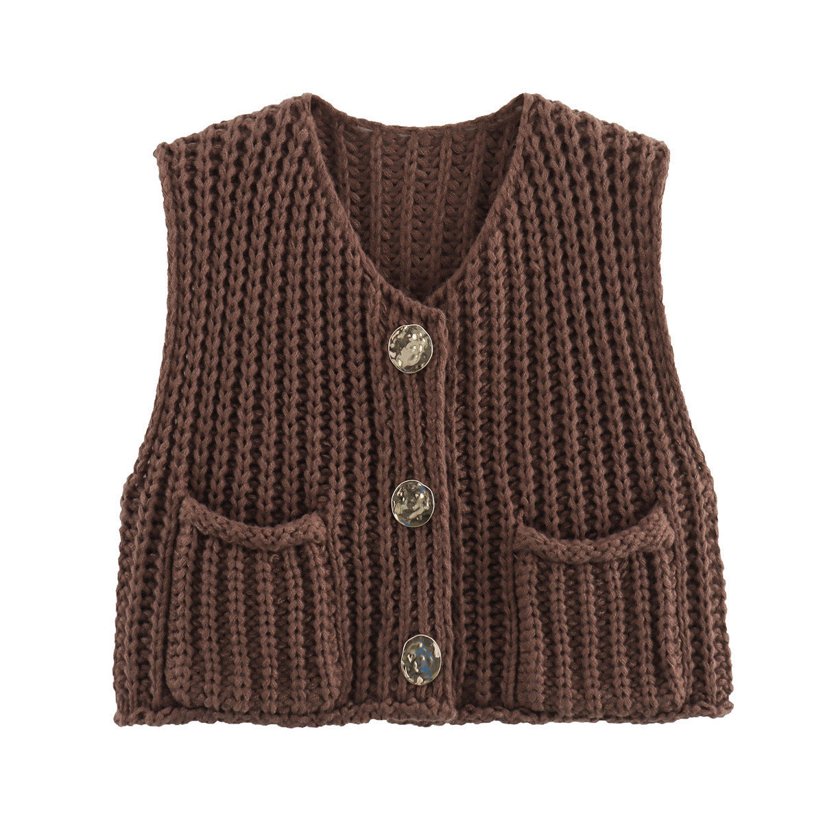 Damen Strickweste Modern mit Knöpfen und Taschen