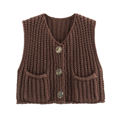 Damen Strickweste Modern mit Knöpfen und Taschen