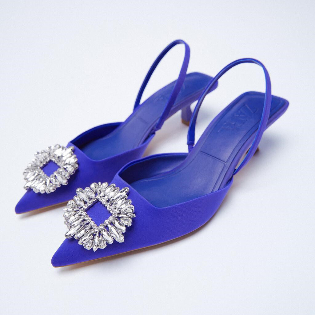 Damen Slingback Pumps mit Strass Schmuck Detail Elegante Damenpumps