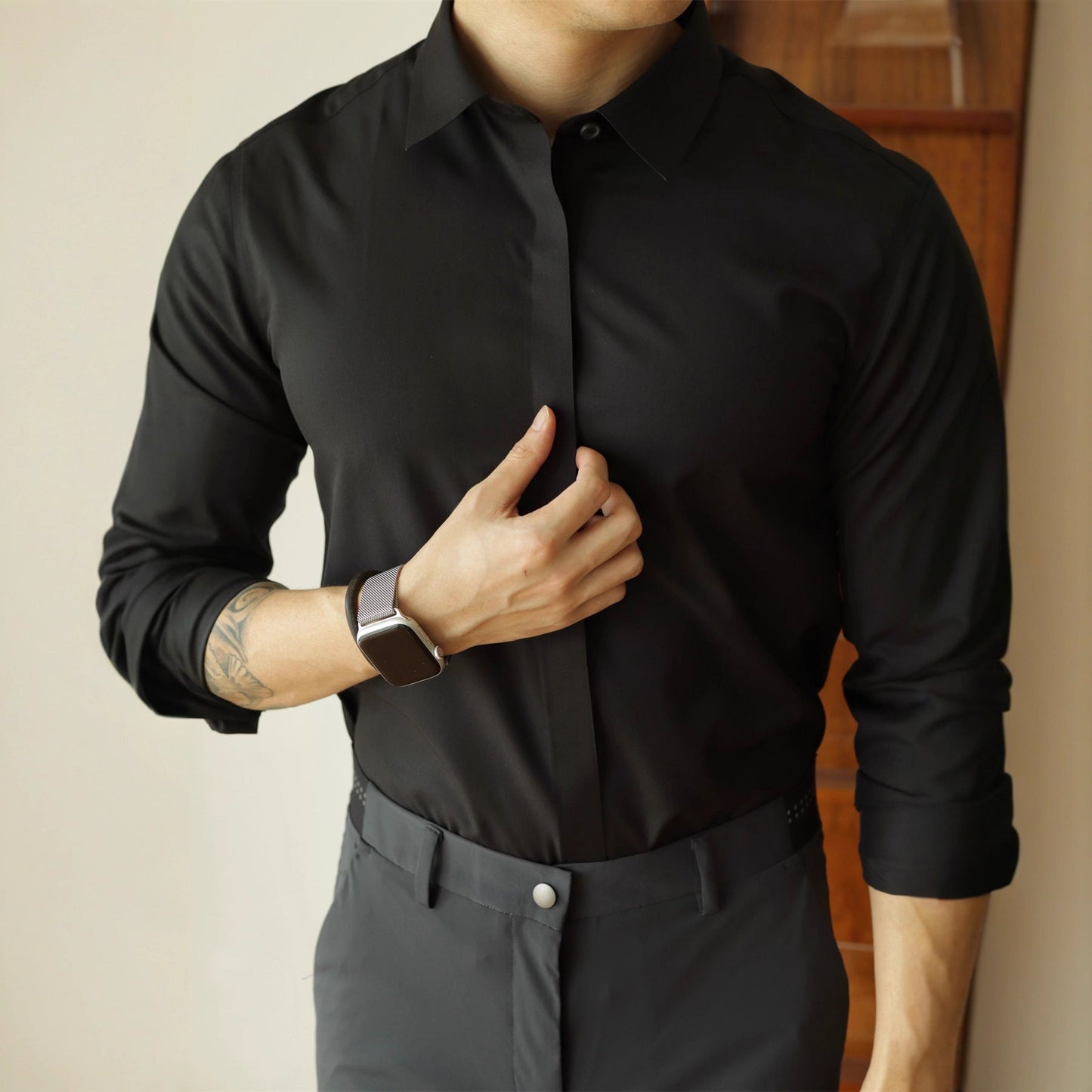 Herren Langarmhemd Slim Fit Baumwolle Berlin Style