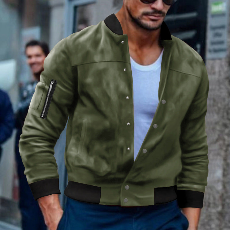 Herren Bomberjacke Reißverschluss Taschen Modern Schwarz