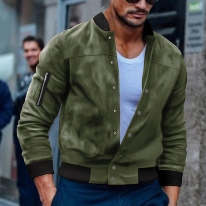 Herren Bomberjacke Reißverschluss Taschen Modern Schwarz