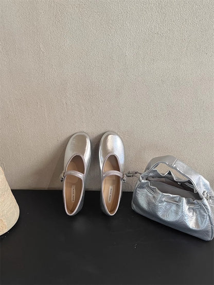 Damen Schuhe Mary Janes Glänzend Mit Verstellbarem Riemen