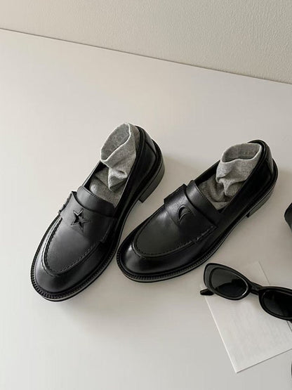 Damen Loafers Leder Bequem Sternen Detail Schuhe