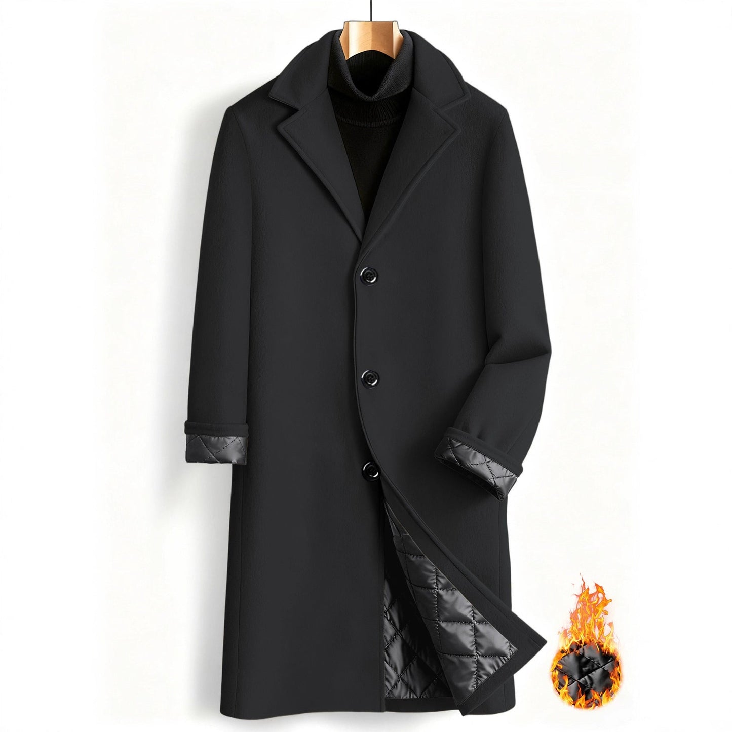 Eleganter Herren Mantel Lang Modern Schwarz