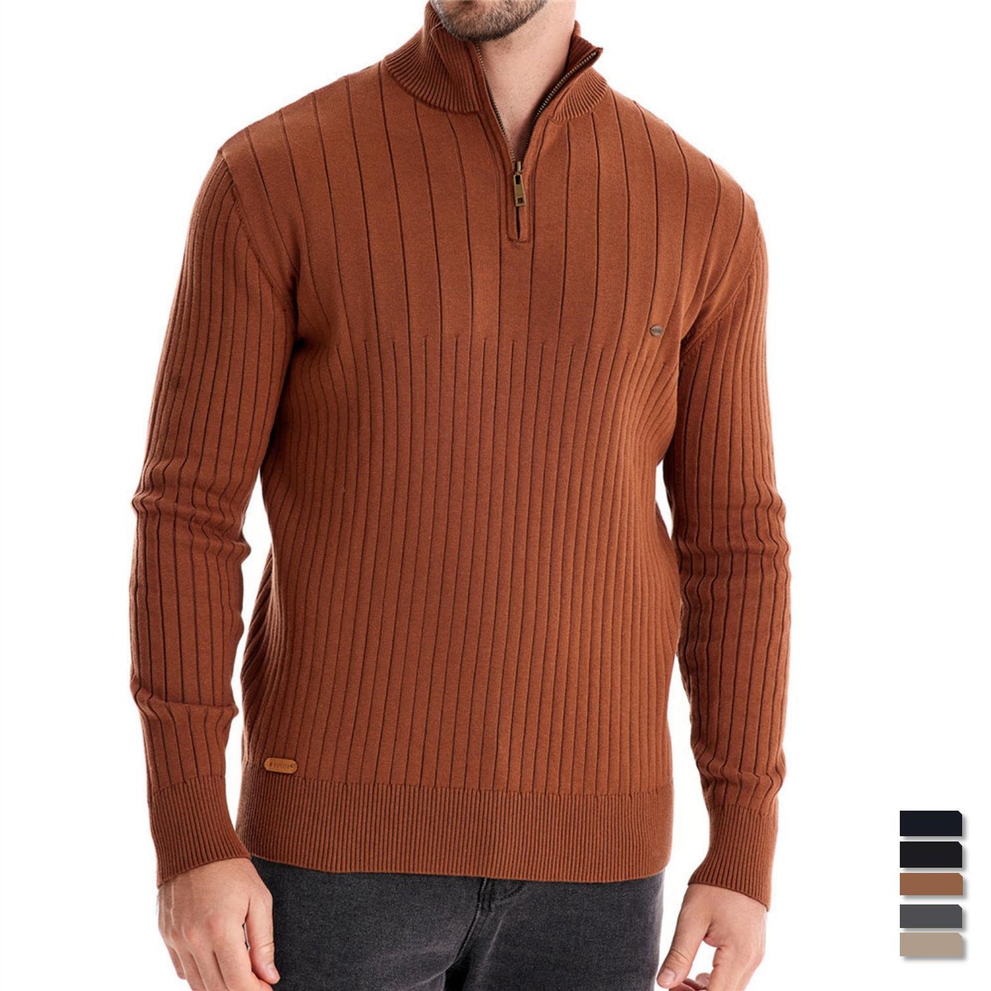 Herren Pullover Halbzipper Rippstruktur Modern