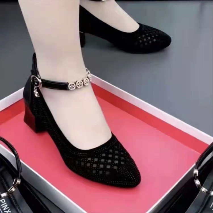 Damen Ballerinas Elegant mit Riemen und Blockabsatz Komfort