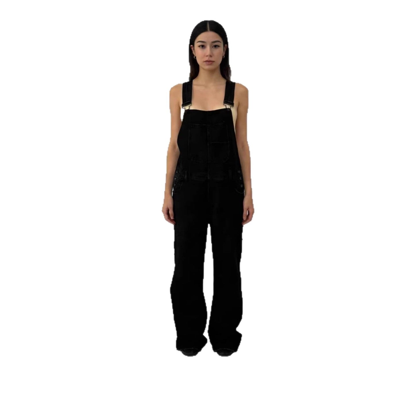 Damen Latzhose Jeans Weites Bein Tiefes Dekolleté