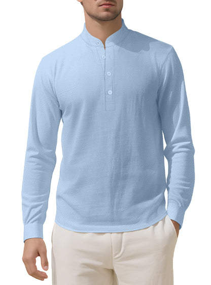 Herren Langarmhemd Elegantes Mit Stehkragen Knöpfe Modern