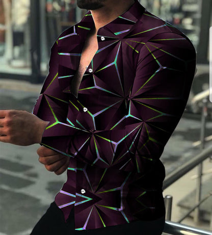 Herren Langarmhemd Geometrisches 3D Muster Trendy