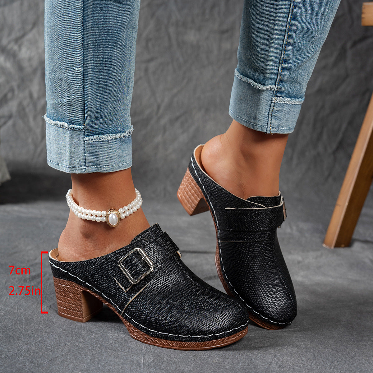 Damen Clogs mit Schnallen-Design und Komfort-Absatz