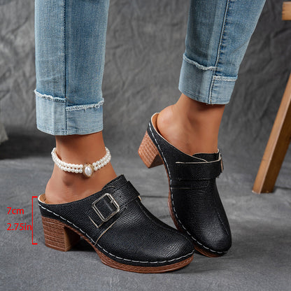 Damen Clogs mit Schnallen-Design und Komfort-Absatz