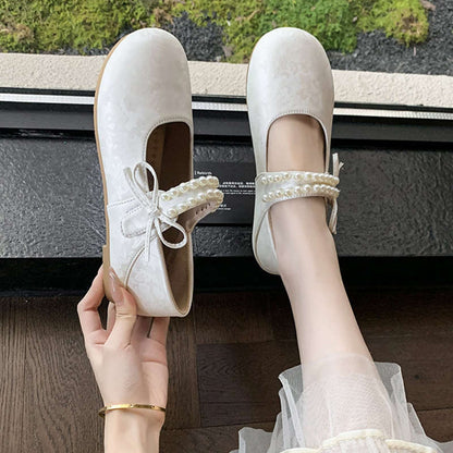 Damen Ballerinas Schuhe Elegante Perlen-details