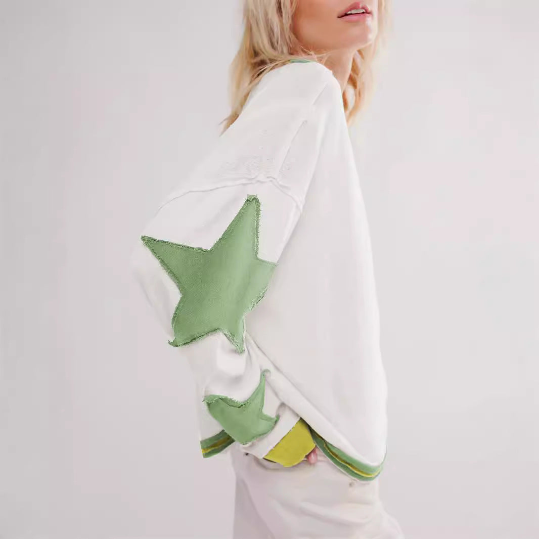 Damen Sweatshirt Lässig Gestreift Mit Sternen