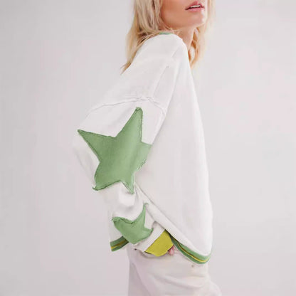 Damen Sweatshirt Lässig Gestreift Mit Sternen
