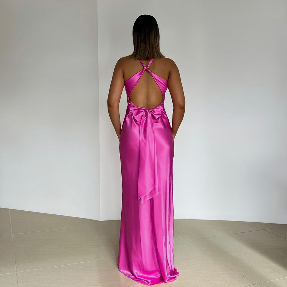 Elegantes Satin Kleid Damen Slim Fit Abendkleid - BerlinGlamour