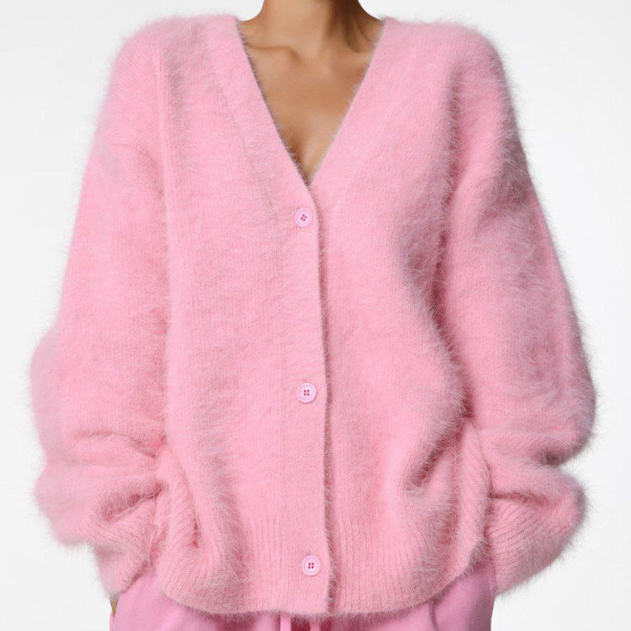 Damen Cardigan Kuschelig V-Ausschnitt Weich Warm