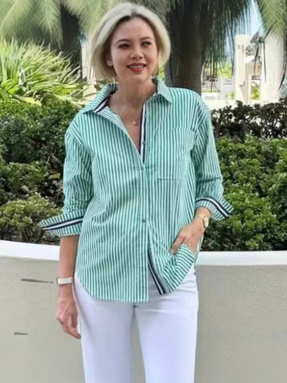 Damen Bluse Langarm Gestreift Modern