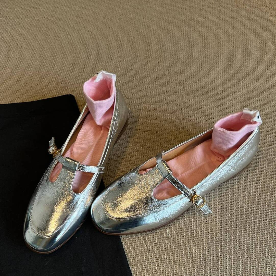 Damen Mokassins Elegante Riemen Schuhe Glänzend