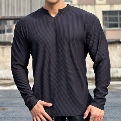 Herren Langarmshirt Stehkragen Modern Rippdesign