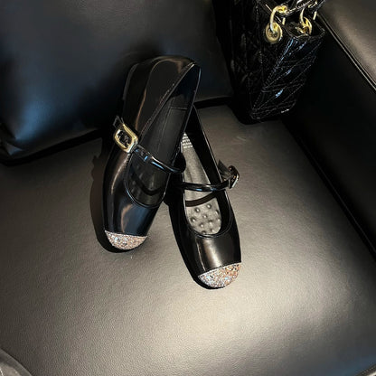 Damen Ballerinas Elegante Glitzer Schuhe Komfort Blockabsatz