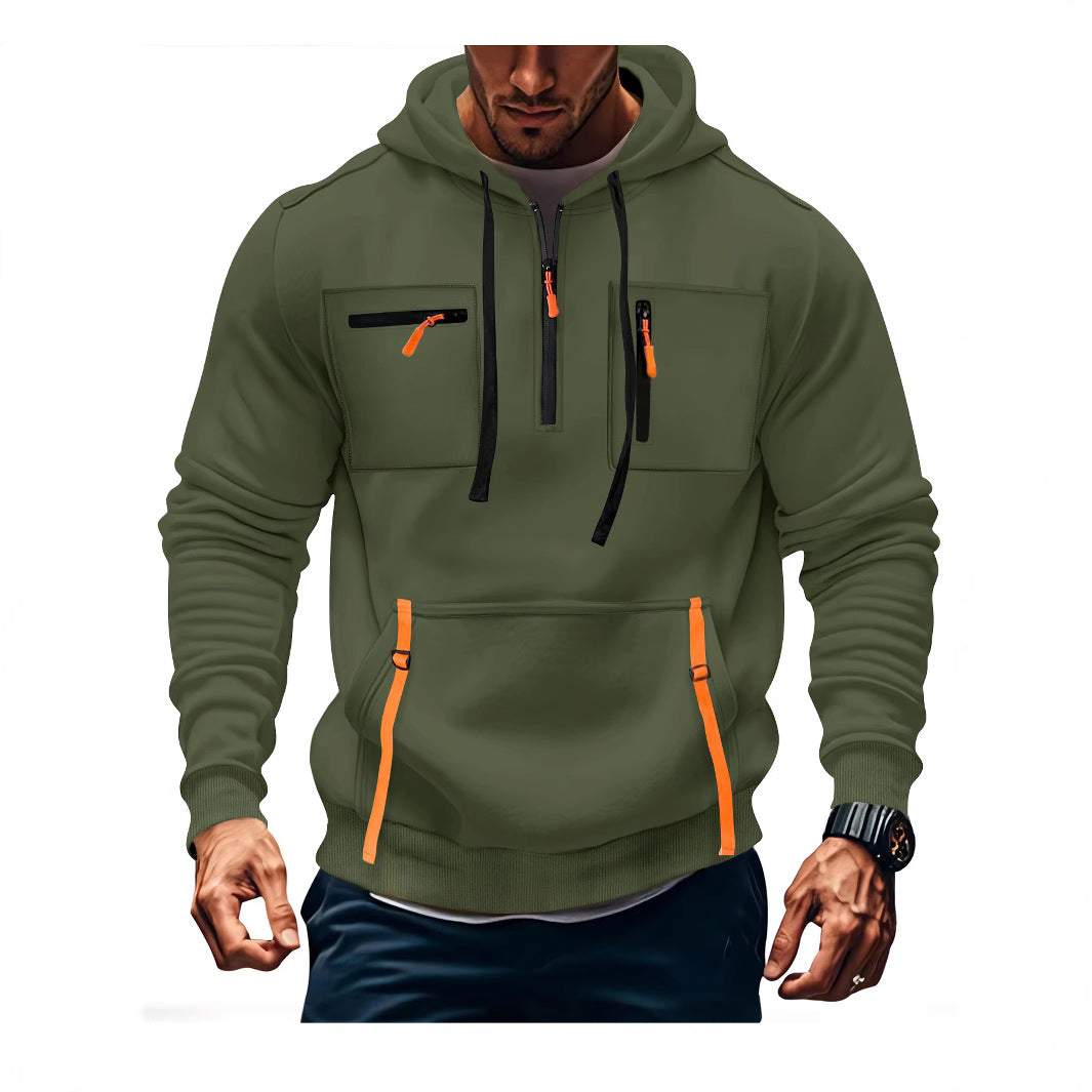 Herren Kapuzenpullover Modisch Reißverschluss Taschen Schwarz