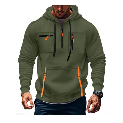 Herren Kapuzenpullover Modisch Reißverschluss Taschen Schwarz