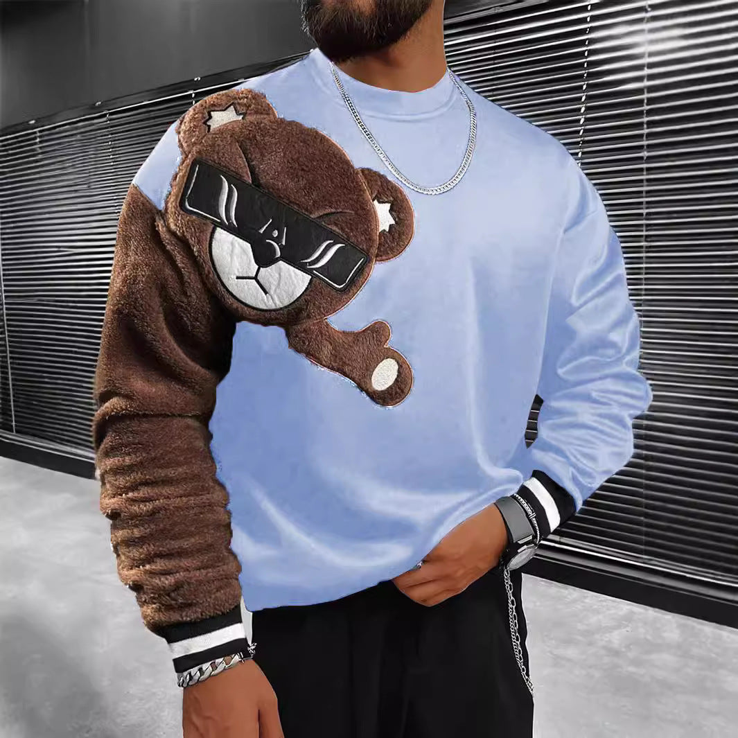 Herren Sweatshirt Plüsch Bär Applikation Modern