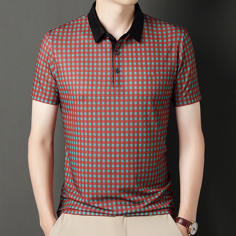 Herren Poloshirt Kariert Kontrastkragen Modern