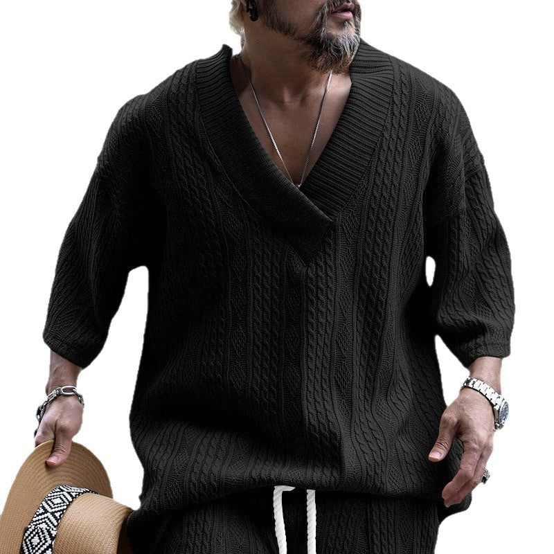 Herren Strickpullover V-Ausschnitt Großmasche Modern