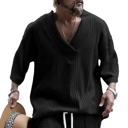 Herren Strickpullover V-Ausschnitt Großmasche Modern